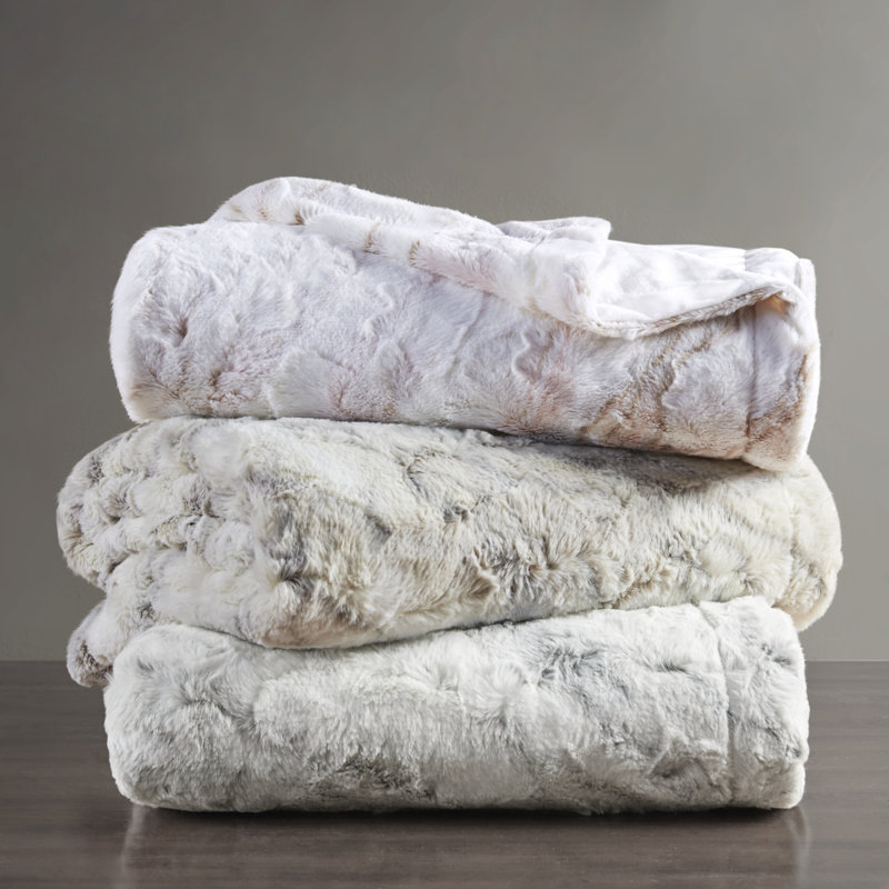Luxurious Oversized Natural Faux Fur & Knit Throw Blanket 60"x70"