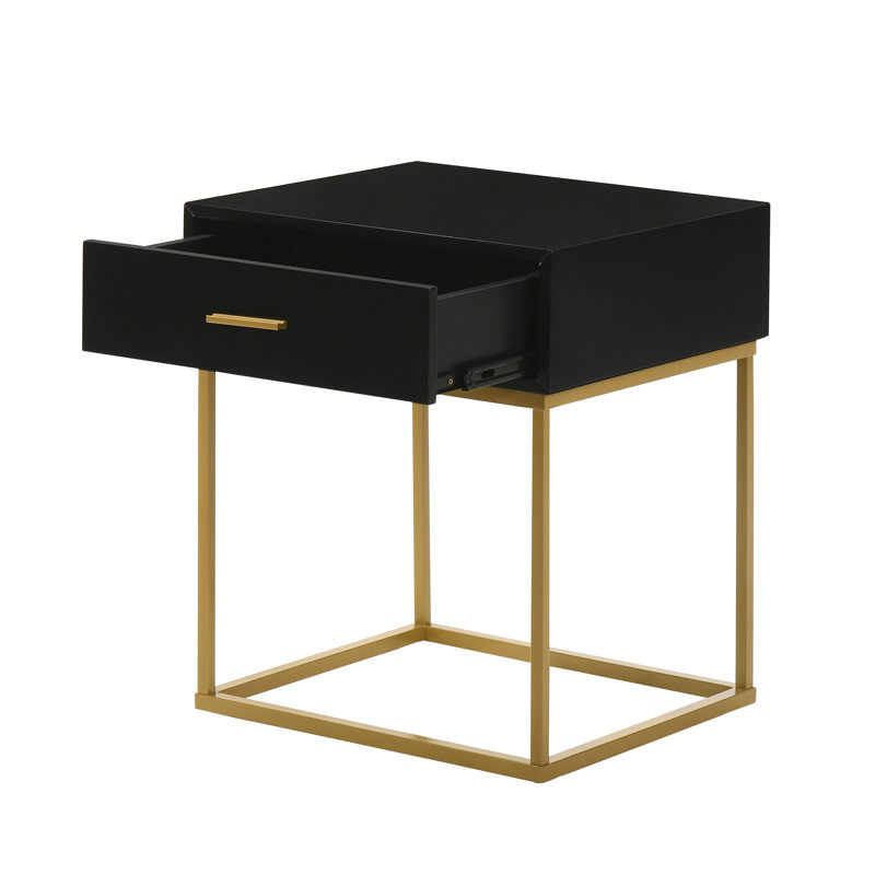 Catalina Black Rubberwood Nightstand with Gold Accents
