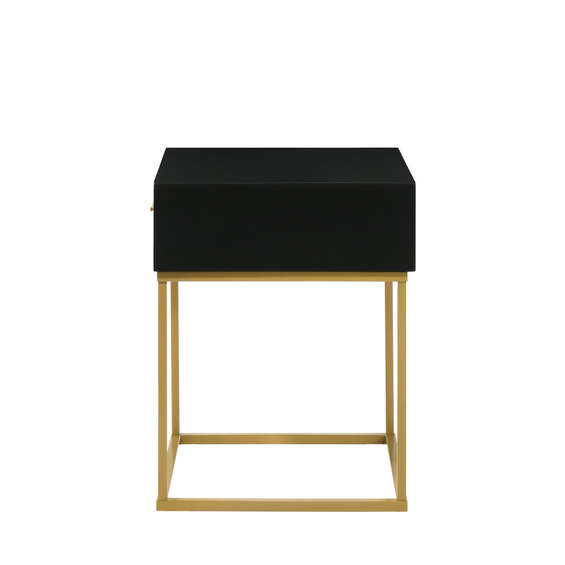 Catalina Black Rubberwood Nightstand with Gold Accents