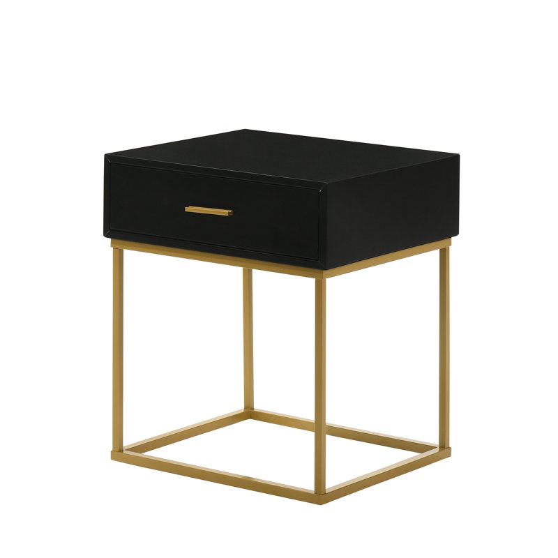 Catalina Black Rubberwood Nightstand with Gold Accents