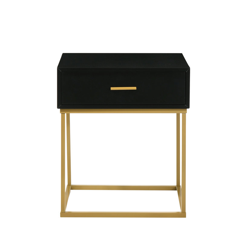 Catalina Black Rubberwood Nightstand with Gold Accents