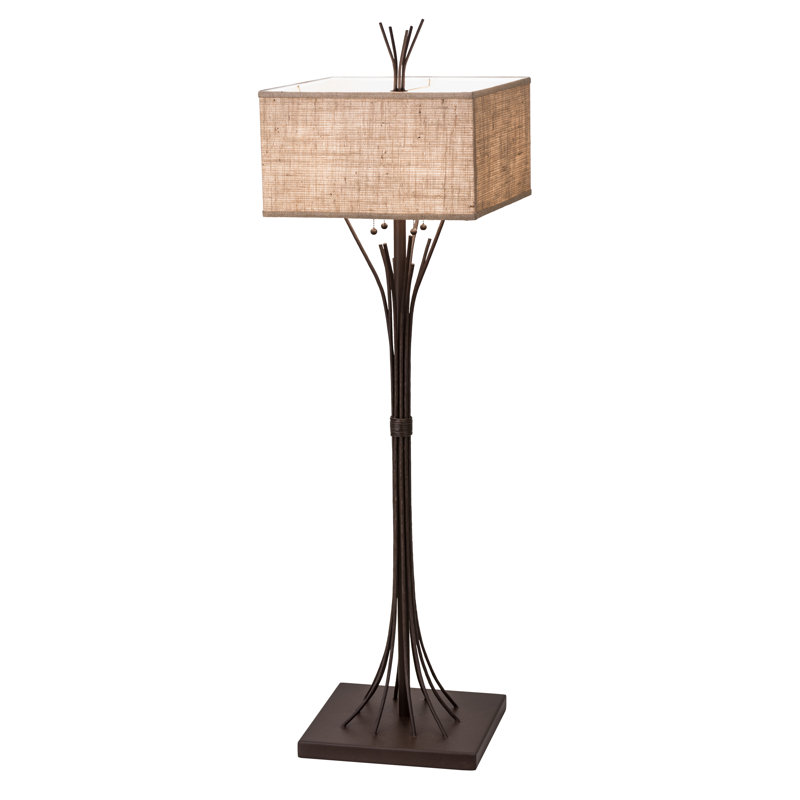 Ramus 63" Cafe Noir Steel Floor Lamp with Beige Burlap Shade