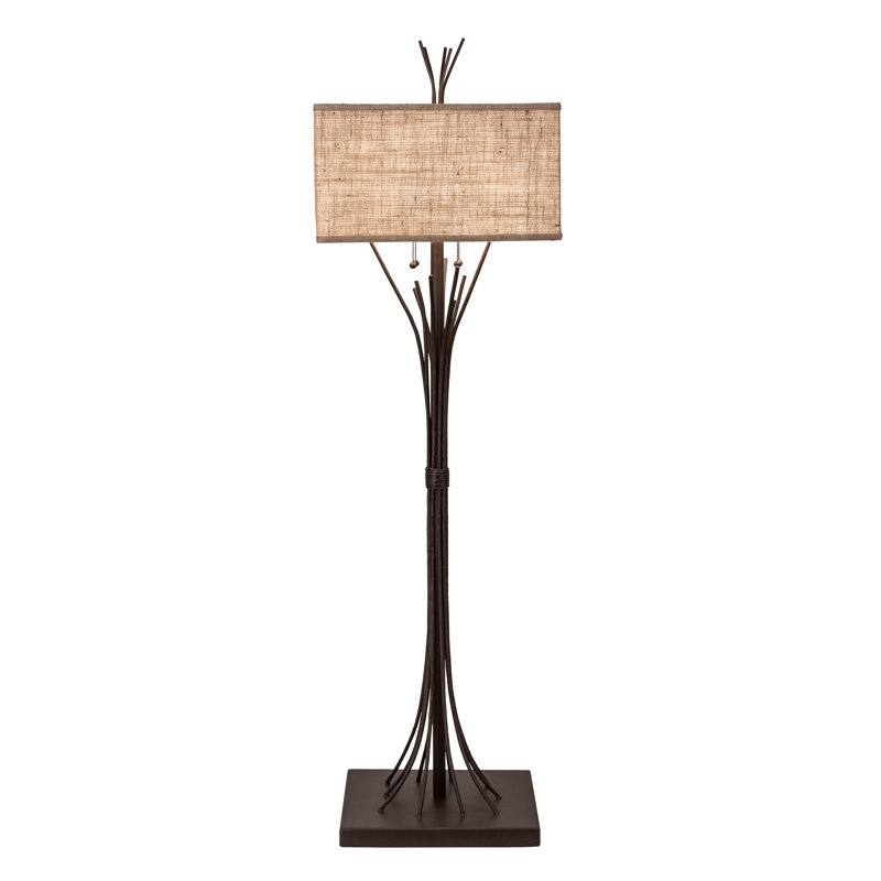 Ramus 63" Cafe Noir Steel Floor Lamp with Beige Burlap Shade