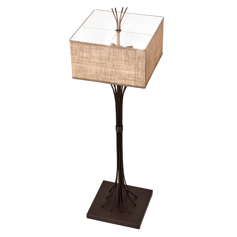 Ramus 63" Cafe Noir Steel Floor Lamp with Beige Burlap Shade