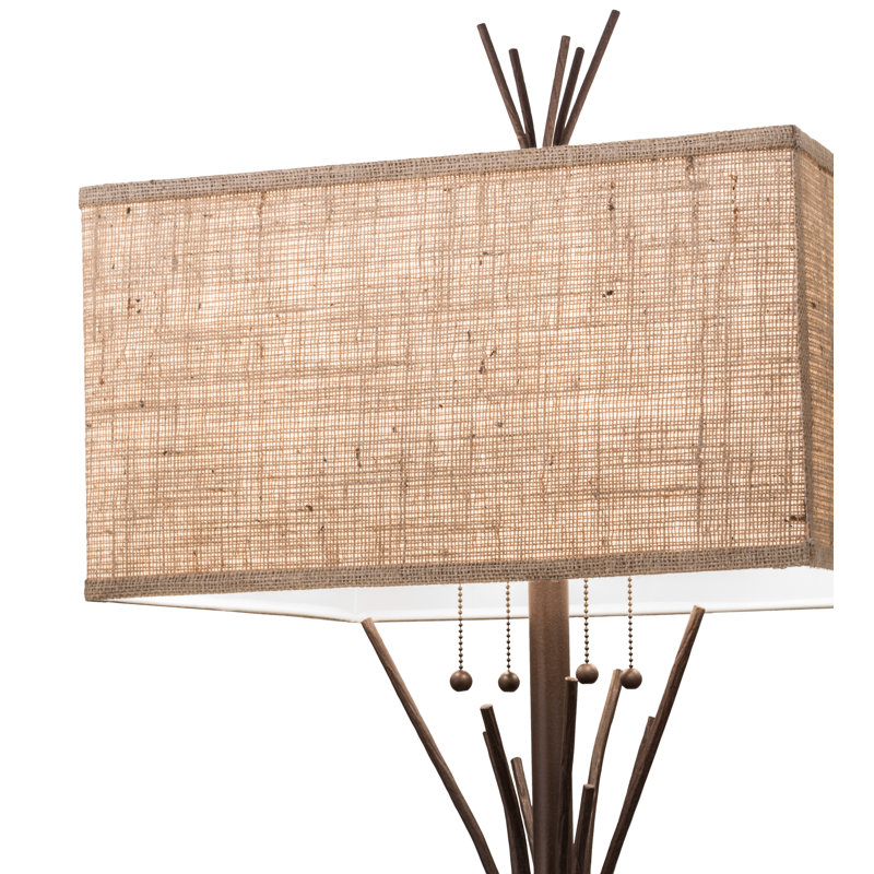 Ramus 63" Cafe Noir Steel Floor Lamp with Beige Burlap Shade