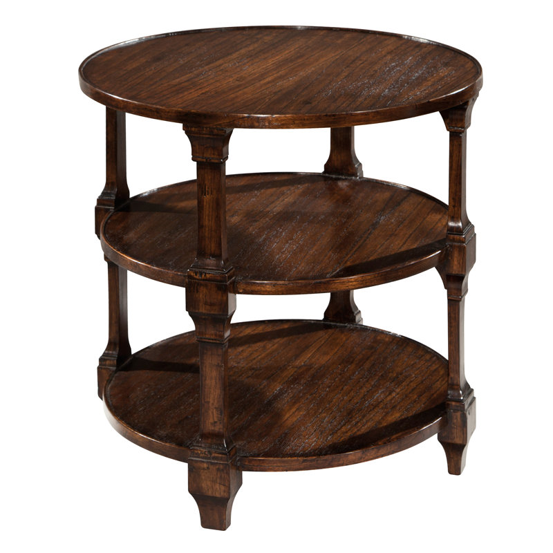 Traditional Round Brown Wood & Metal 3-Tiered Storage End Table