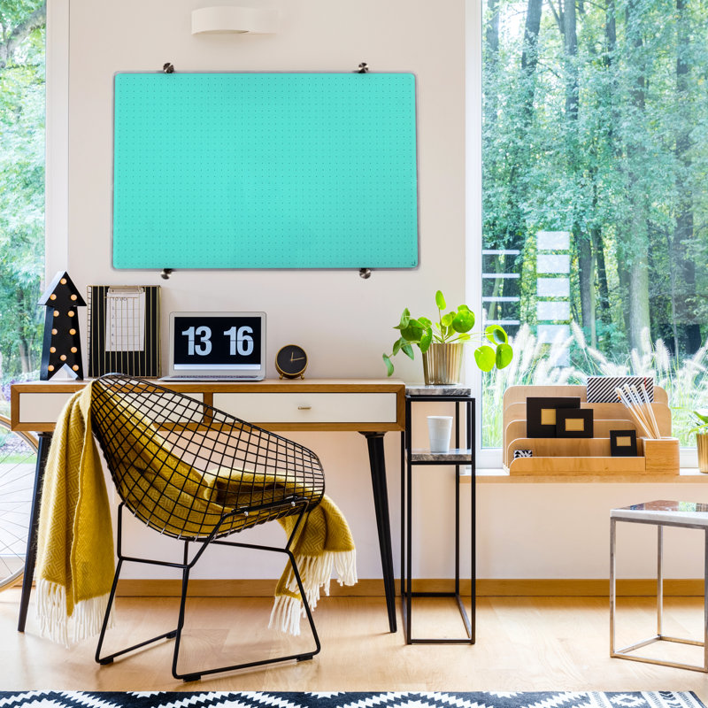 Teal Glass Magnetic Dry Erase Board 30" x 40" with Grid Design
