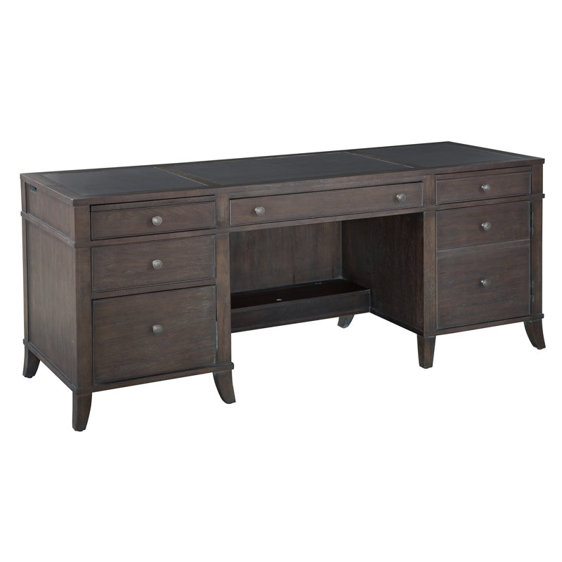 Traditional Executive Desk in Gray-Brown with Leather Top