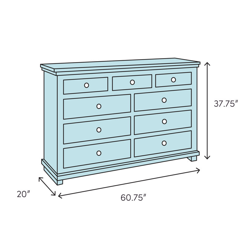 Deanna 60'' Black Velvet 7-Drawer Dresser with Crystal Pulls