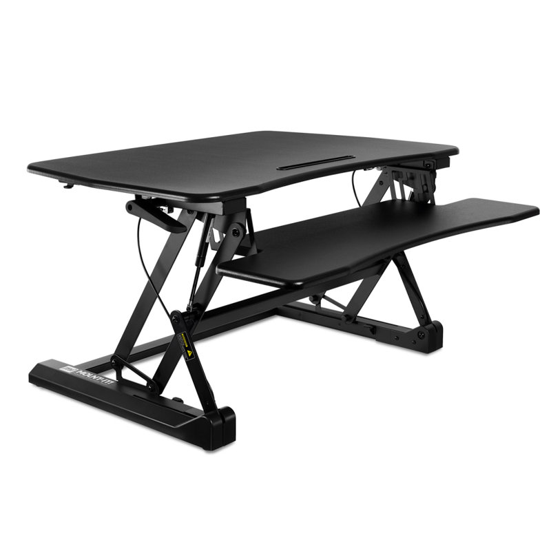 Black Adjustable Metal Standing Desk Converter with Keyboard Tray