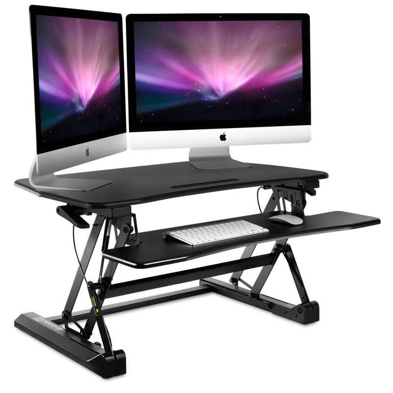 Black Adjustable Metal Standing Desk Converter with Keyboard Tray