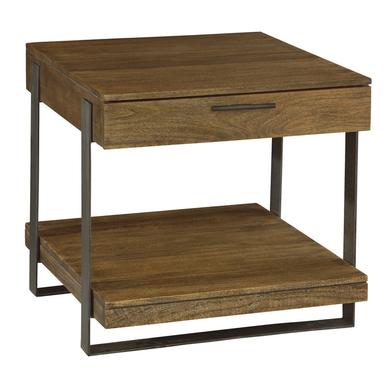 Transitional Brown Rectangular Drawer End Table with Storage