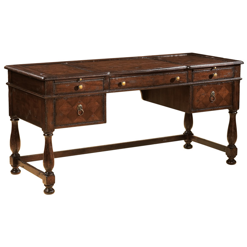 Traditional Antique Brown Home Office Desk with 5 Drawers