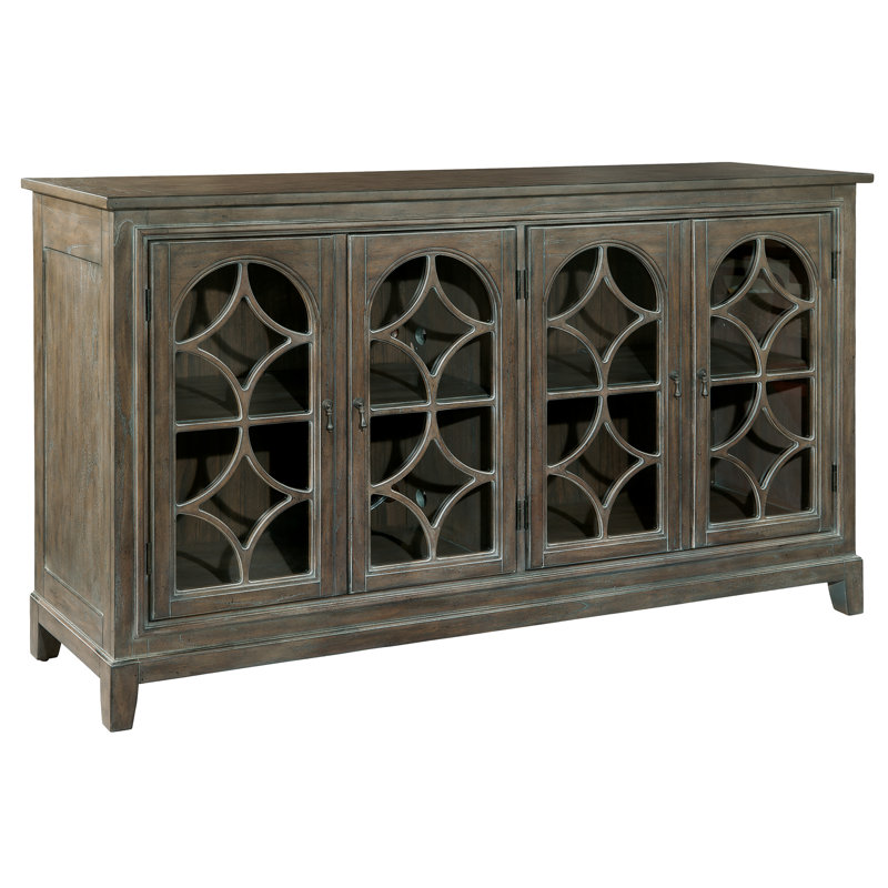 Gray Transitional Wood Entertainment Console with Cabinet