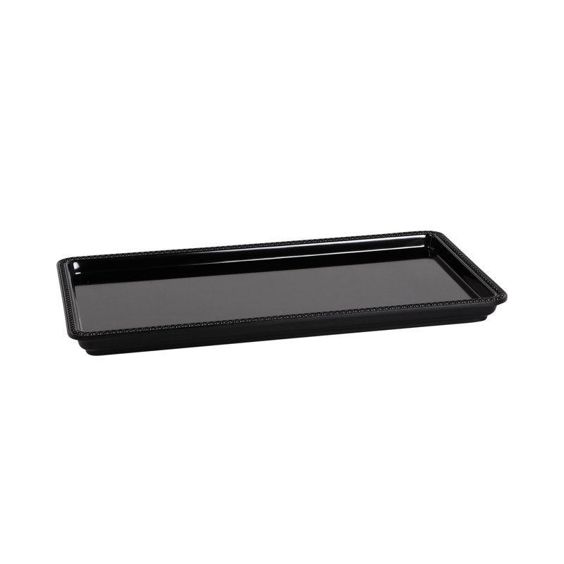 Chic Beaded Edge Black Melamine Serving Tray, 15"L x 8"W