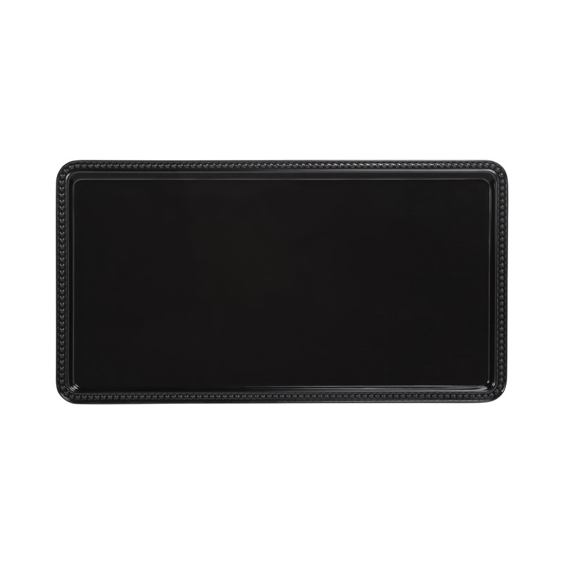 Chic Beaded Edge Black Melamine Serving Tray, 15"L x 8"W