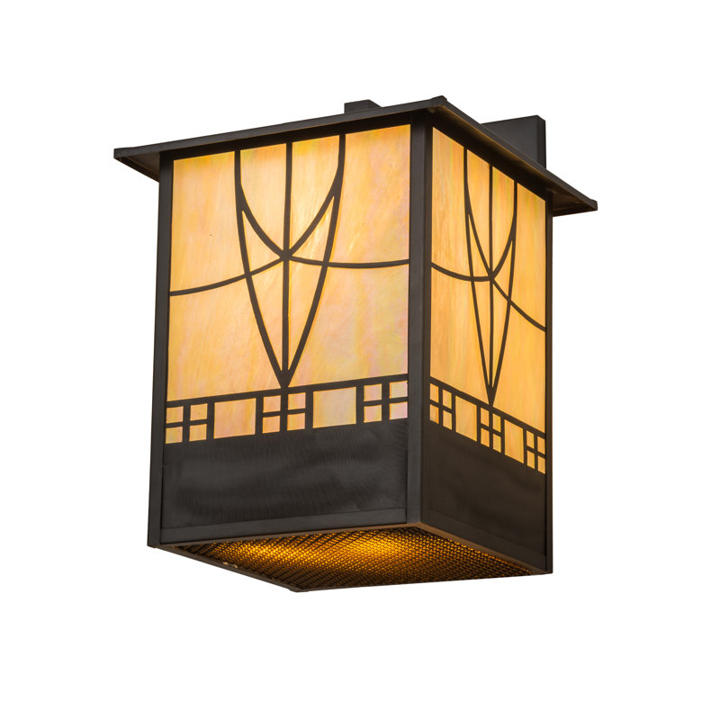 Craftsman Brown 15'' Dimmable Ambient Sconce with Beige Glass Shade