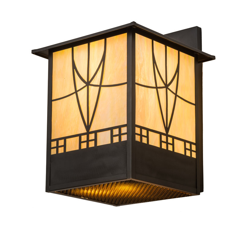 Craftsman Brown 15'' Dimmable Ambient Sconce with Beige Glass Shade
