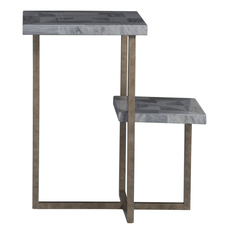 Silver Rectangular Stone and Metal Tiered Table