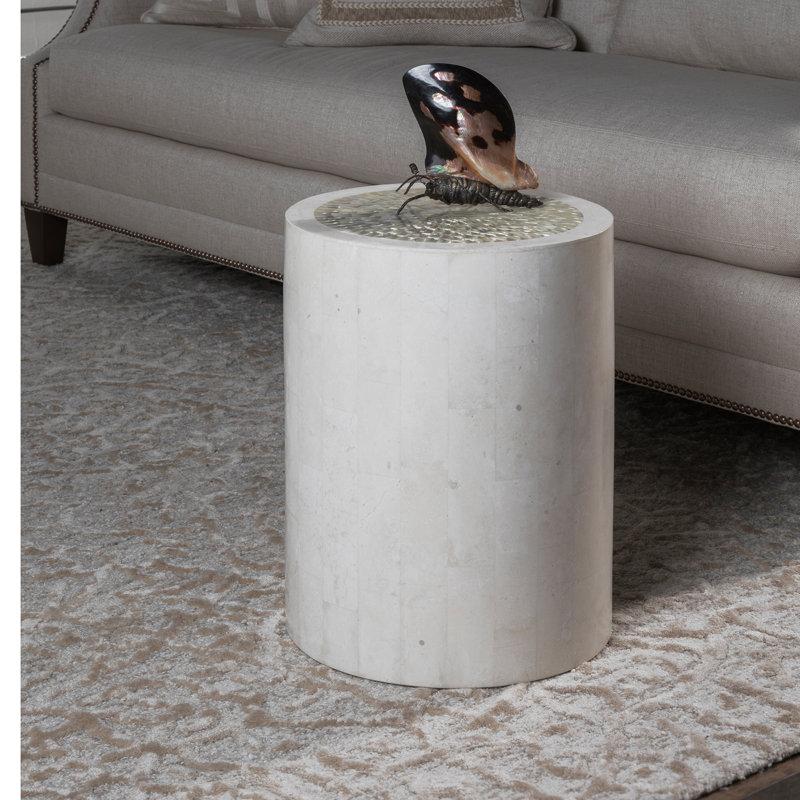 Gray Round Stone Transitional Occasional Table