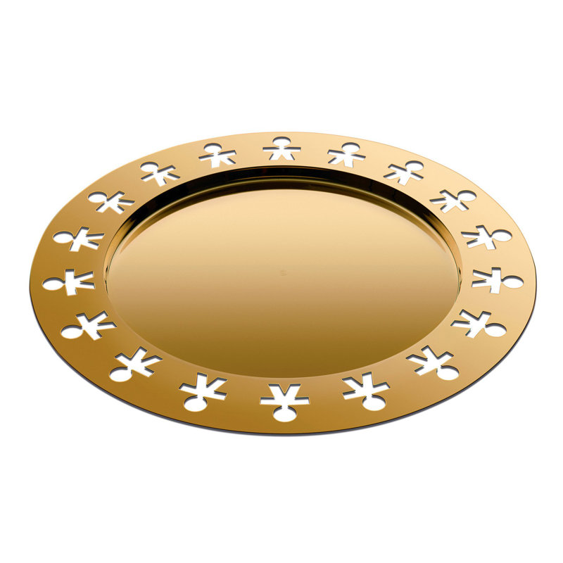 Gold-Plated Round Stainless Steel Coffee Table Tray