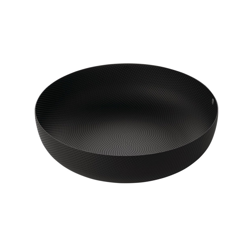 Black Textured Steel Round Serving Basket, 9.45"