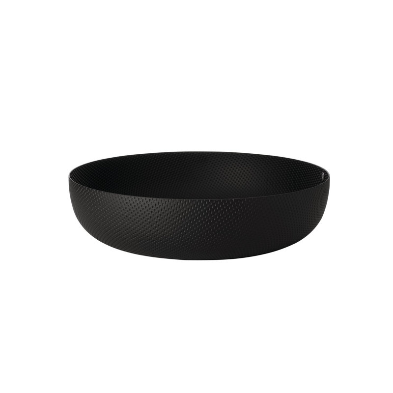 Black Textured Steel Round Serving Basket, 9.45"