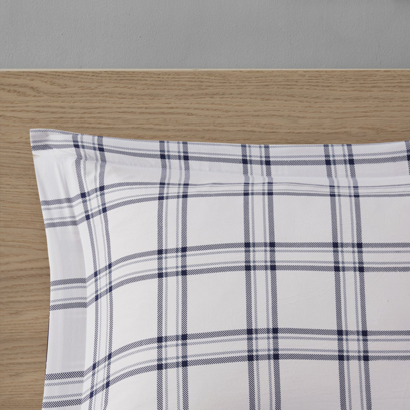 Navy Plaid Reversible Microfiber Queen Bed in a Bag Set