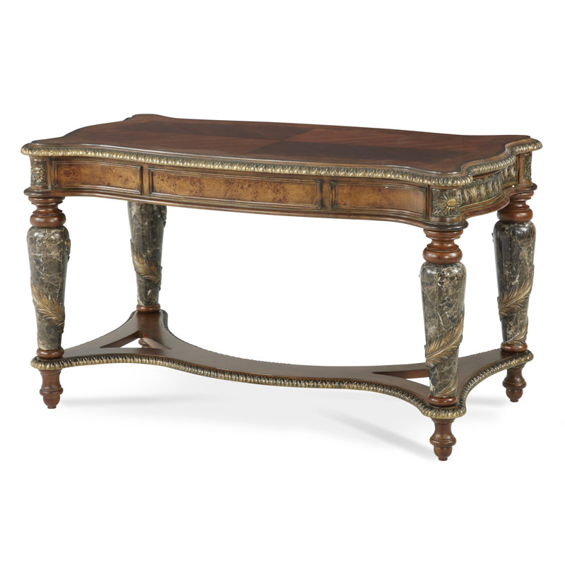 Valencia Classic Chestnut Birch Writing Desk with Marble Accents