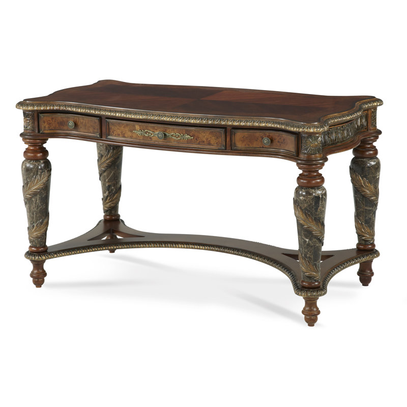 Valencia Classic Chestnut Birch Writing Desk with Marble Accents