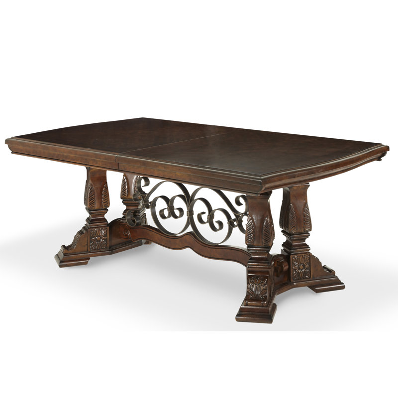 Vintage Fruitwood Rectangular Extendable Dining Table with Urn Trestle Legs