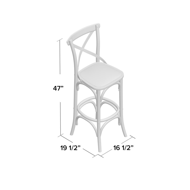 Larghetto Elm Wood and Rattan Country Charm Barstool, Gray