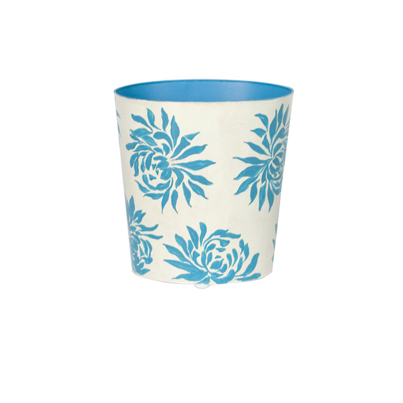 Turquoise and White Floral Pattern Wastebasket