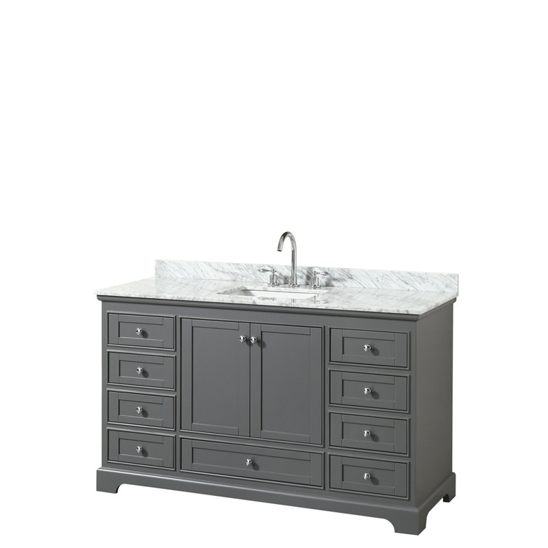 Deborah Dark Gray 60'' Single Bathroom Vanity with White Carrara Marble Top and Mirror