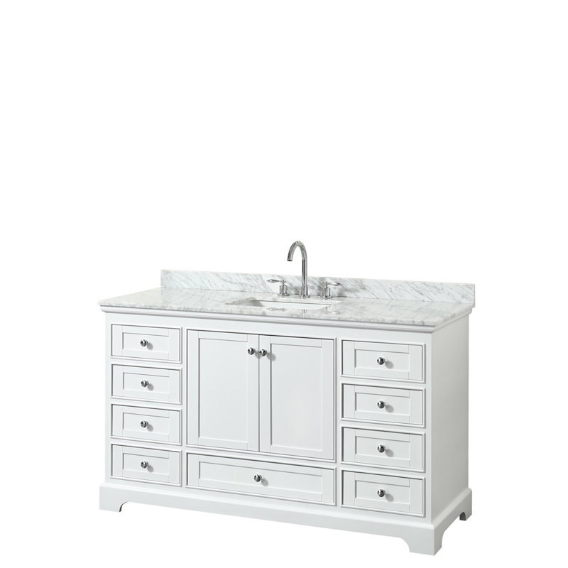 Deborah 60'' White Single Bathroom Vanity with Marble Top and Mirror