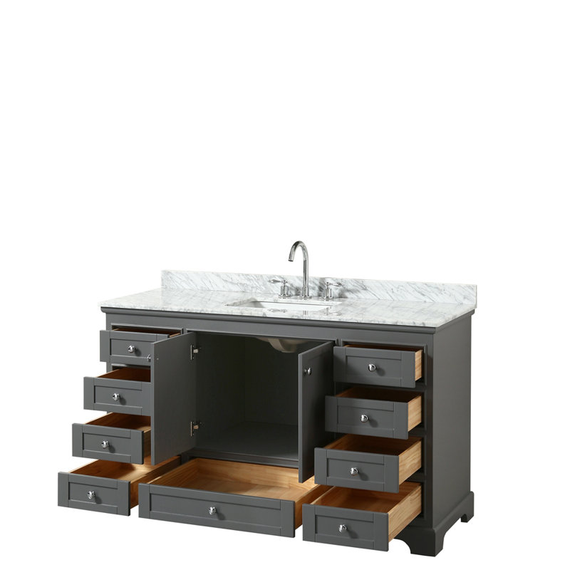 Deborah Dark Gray 60'' Single Bathroom Vanity with White Carrara Marble Top and Mirror
