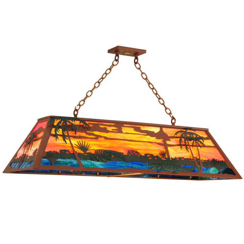 Sunset Scene Copper and Glass Island Pendant Light