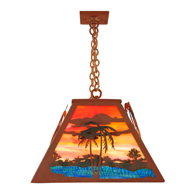Sunset Scene Copper and Glass Island Pendant Light