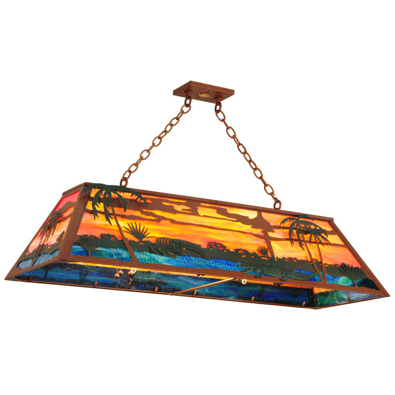 Sunset Scene Copper and Glass Island Pendant Light