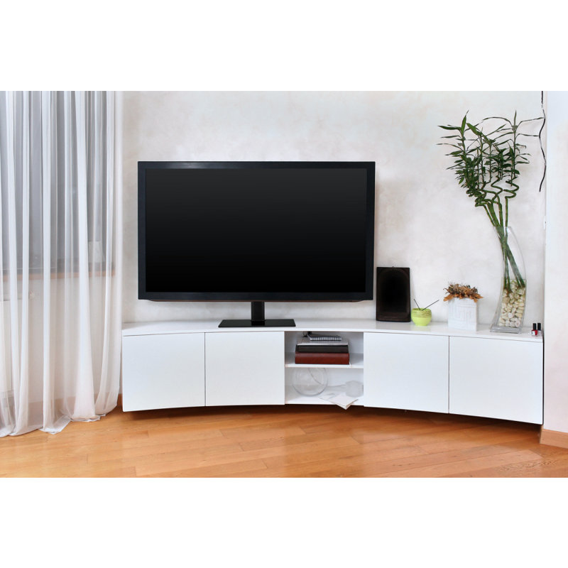 Adjustable Black Tempered Glass TV Stand with Media Shelf
