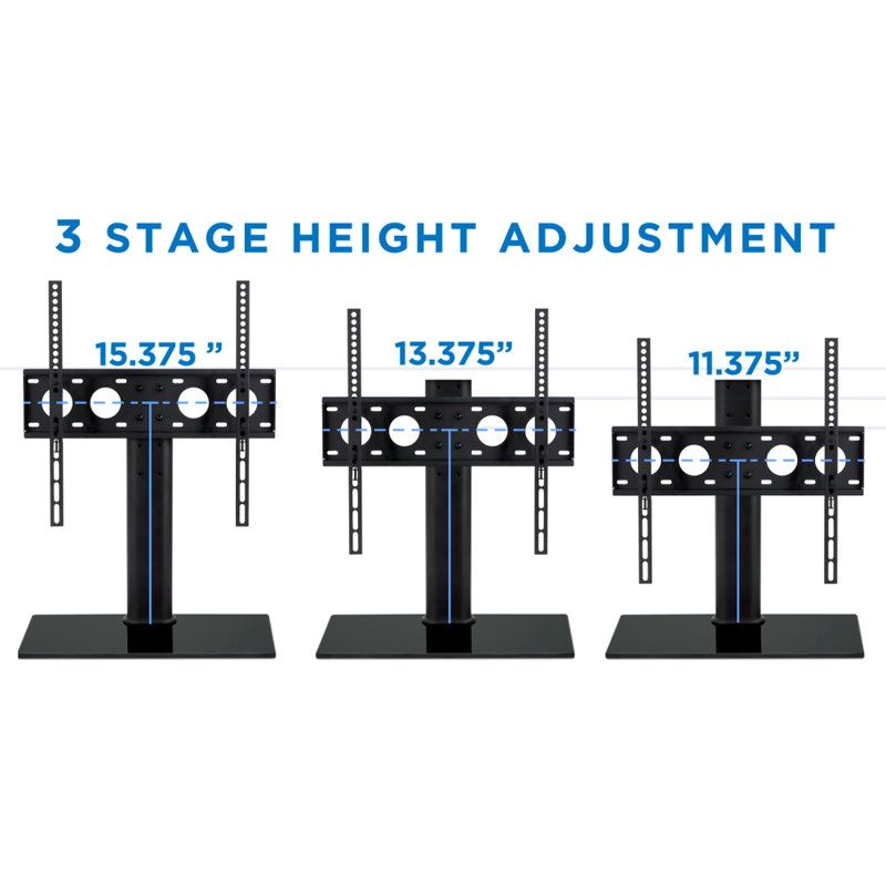 Adjustable Black Tempered Glass TV Stand with Media Shelf