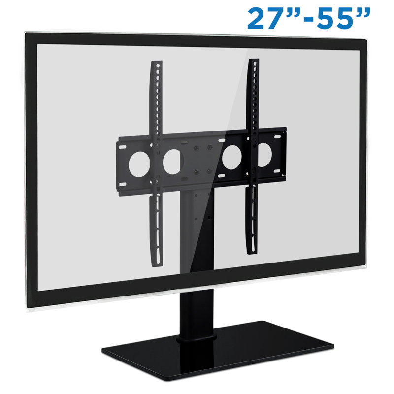 Adjustable Black Tempered Glass TV Stand with Media Shelf