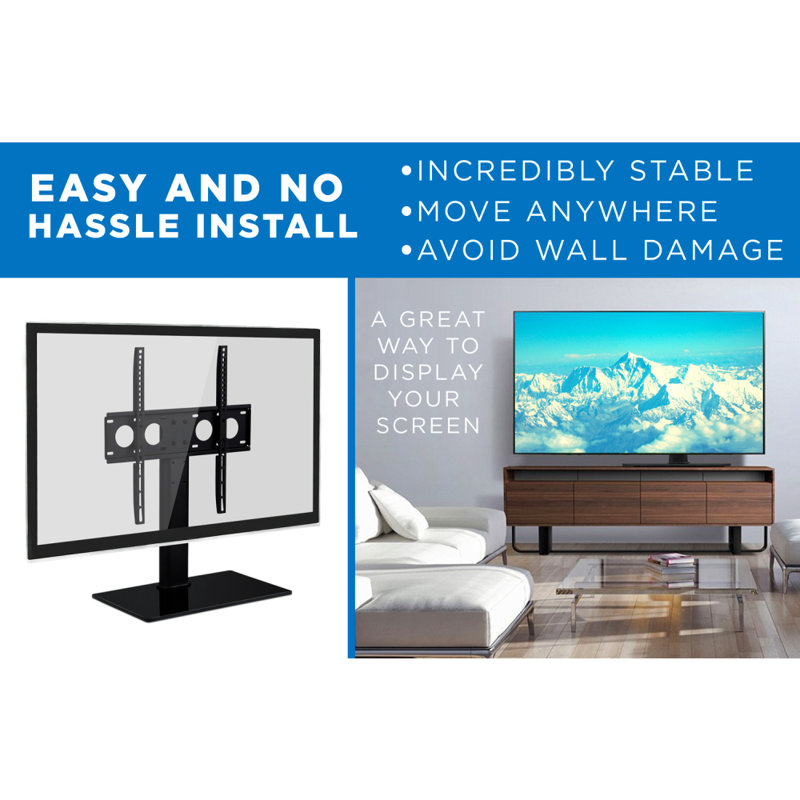 Adjustable Black Tempered Glass TV Stand with Media Shelf