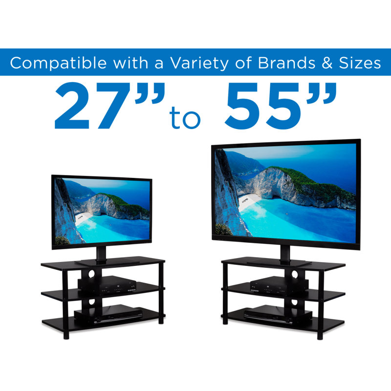 Adjustable Black Tempered Glass TV Stand with Media Shelf