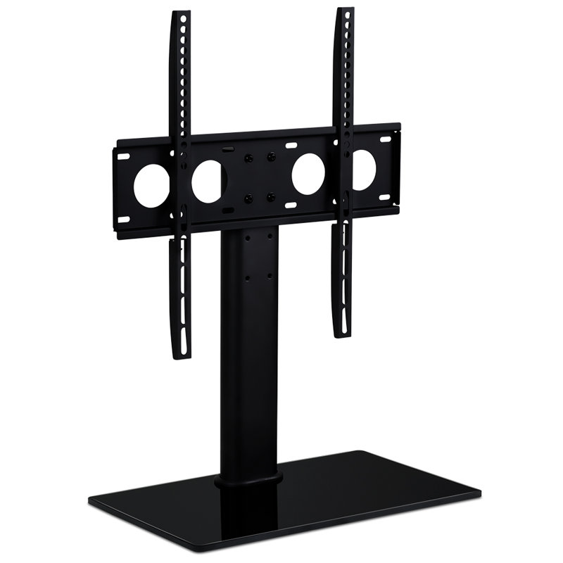 Adjustable Black Tempered Glass TV Stand with Media Shelf