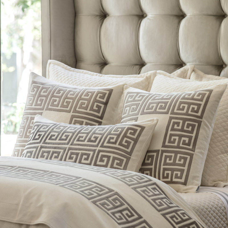 Ivory and Platinum Geometric Velvet Border Throw Pillow 28x28