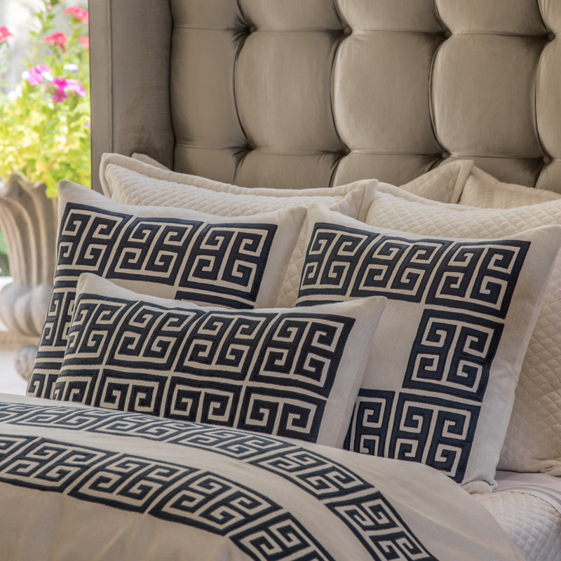 Ivory and Midnight Velvet Geometric Throw Pillow 28x28