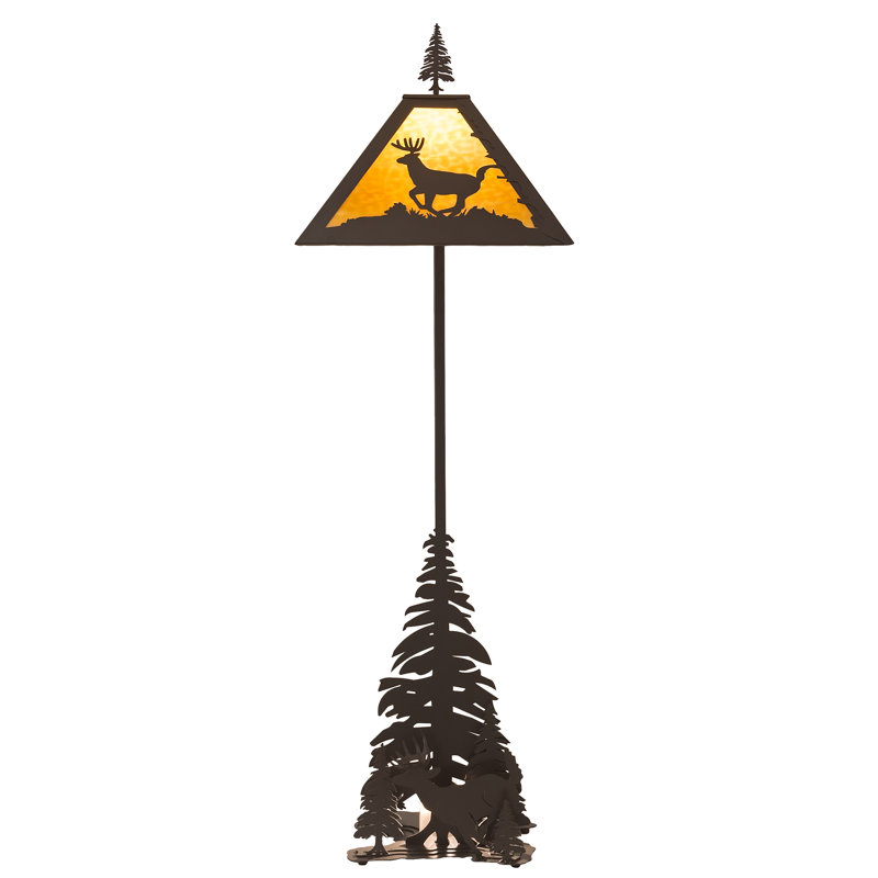 Timeless Bronze 77'' Stained Glass Deer Motif Floor Lamp