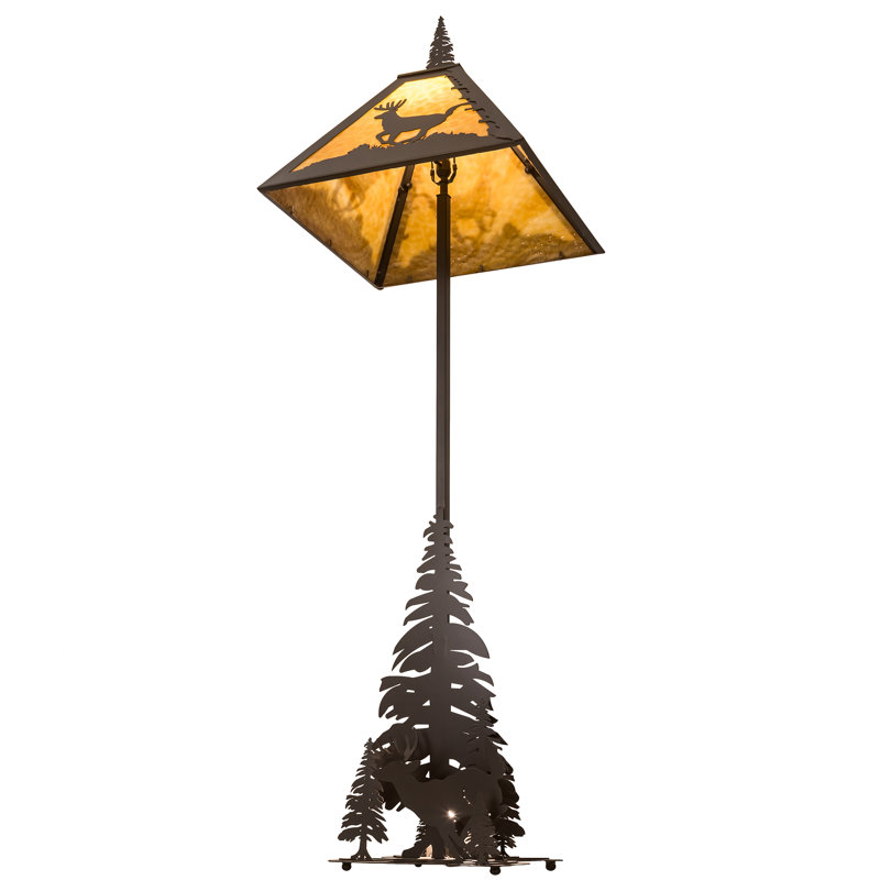 Timeless Bronze 77'' Stained Glass Deer Motif Floor Lamp