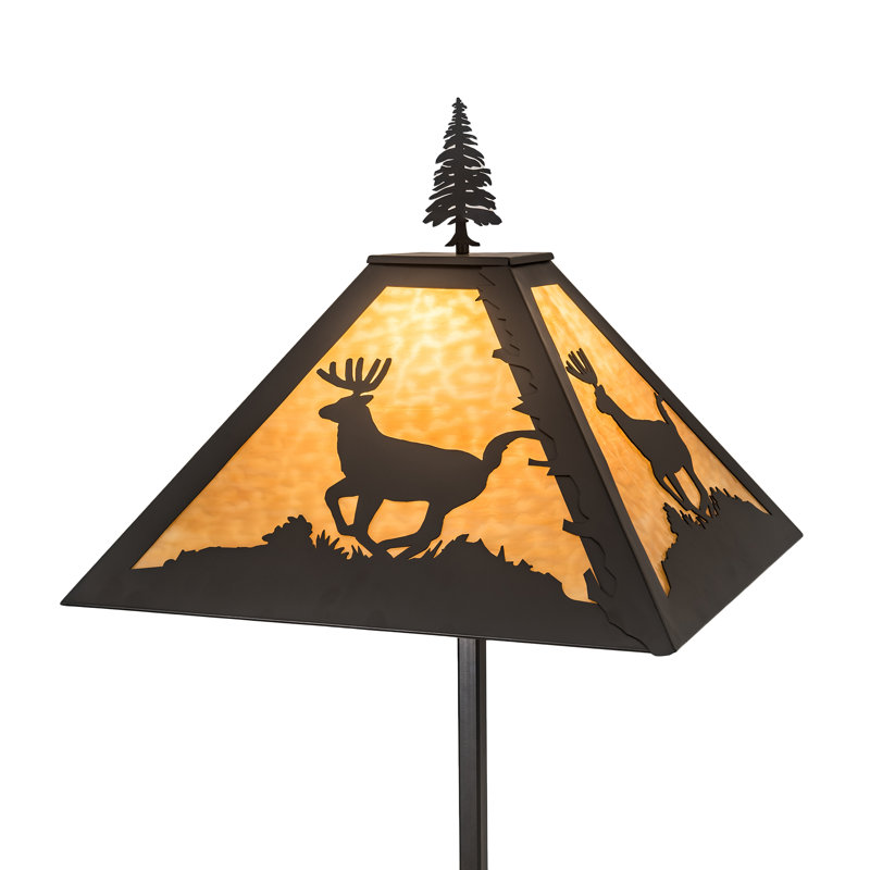 Timeless Bronze 77'' Stained Glass Deer Motif Floor Lamp